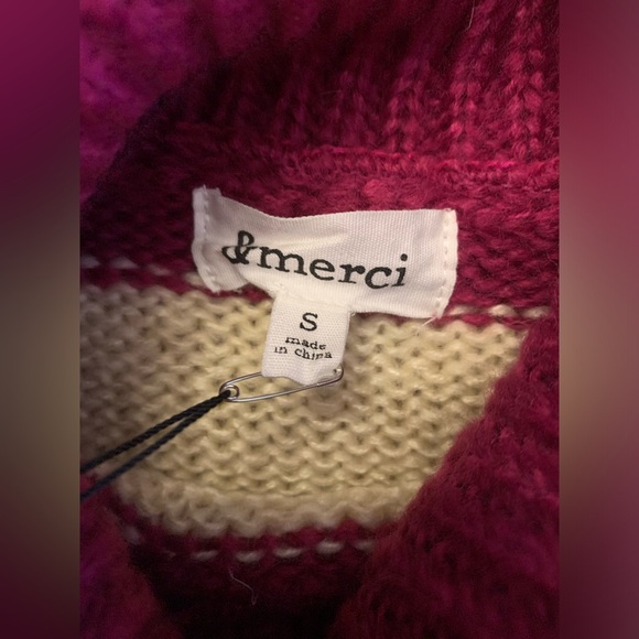 &Merci Fuzzy Striped Sweater turtleneck soft nwt mohair blend - Picture 7 of 9